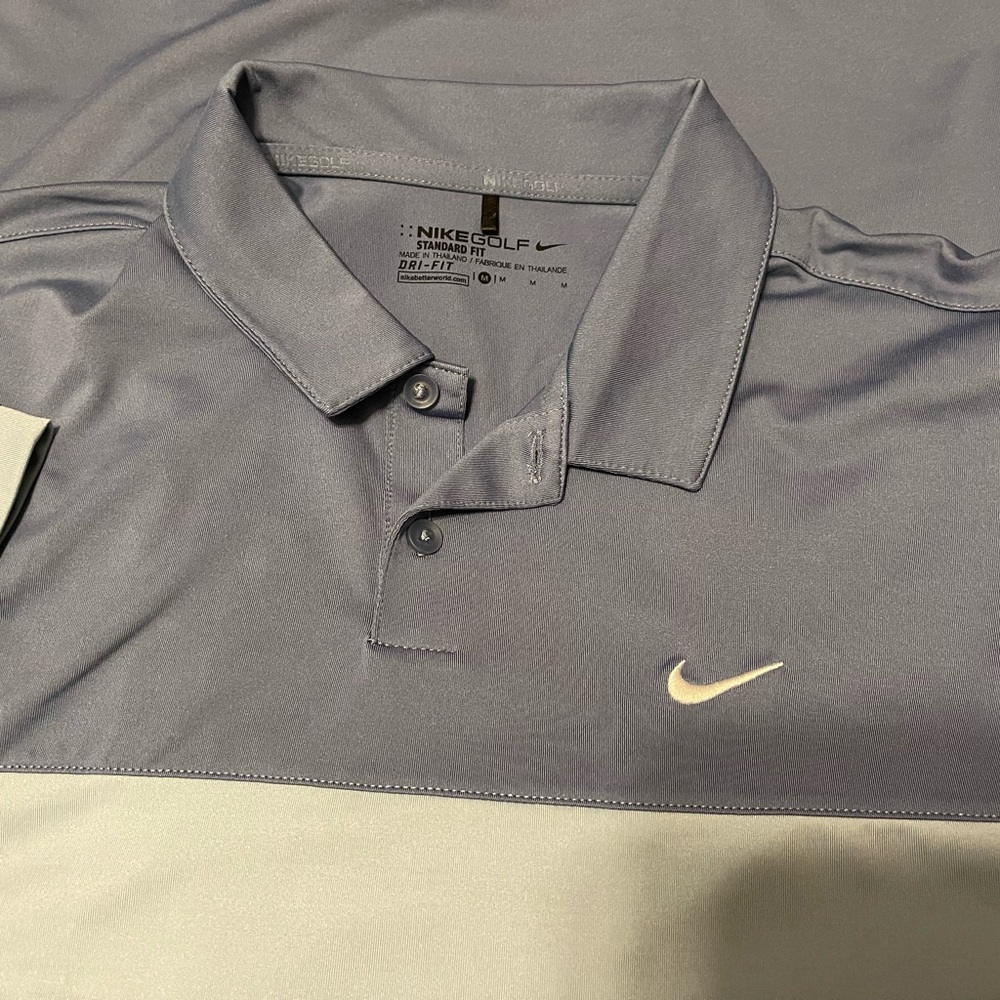 NIKE GOLF PERFORMANCE DRI-FIT ICON COLOR BLOCK OCEAN FOG BLUE GRAY POLO MEDIUM